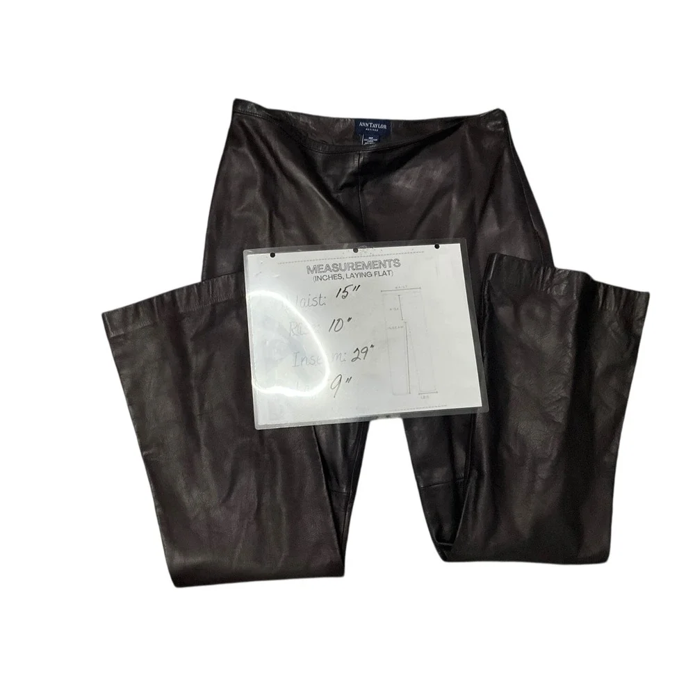 Ann‎ Taylor Petite Leather Pants Dark Brown Straight Leg Size 10P